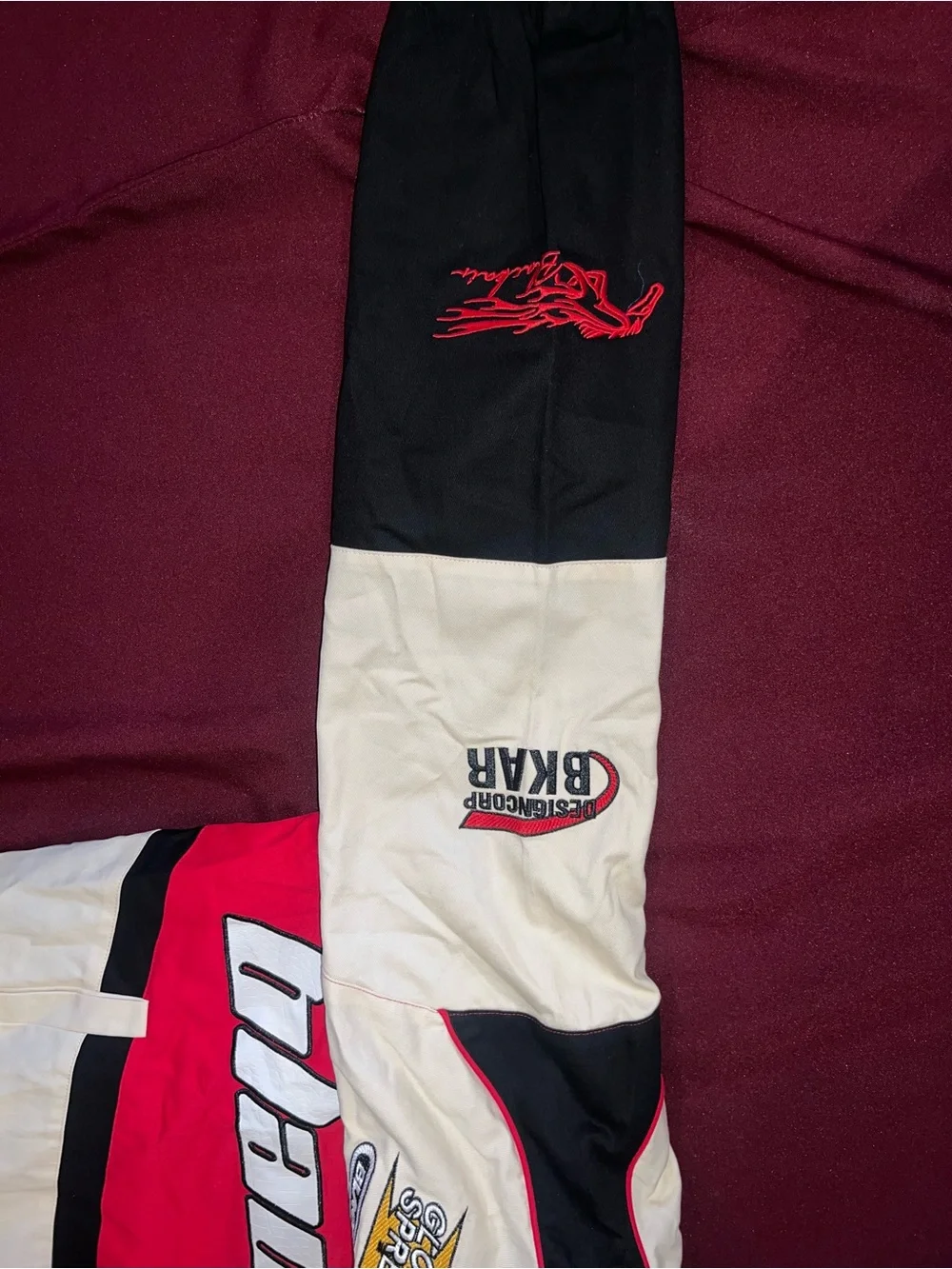 Black/Red/Cream Racing Jacket with Logos - Picture 7 of 10